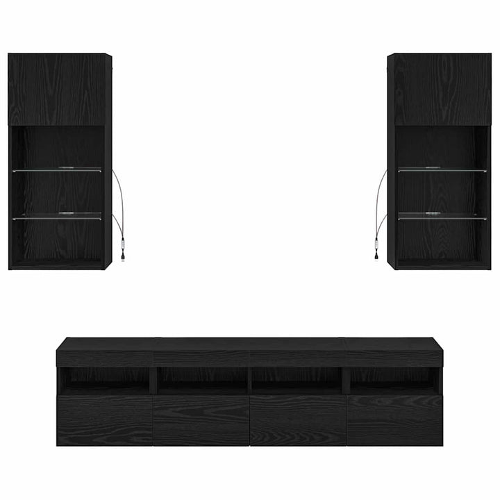 TV vægenheder med LED 5 pcs Sort eg 40,5 x 30 x 90 cm