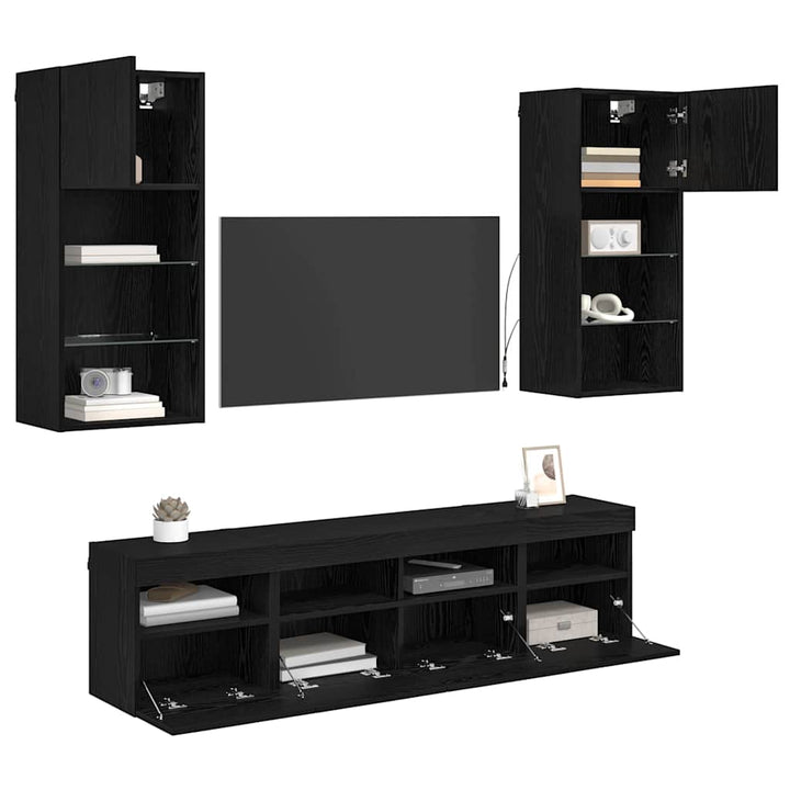 TV vægenheder med LED 5 pcs Sort eg 40,5 x 30 x 90 cm