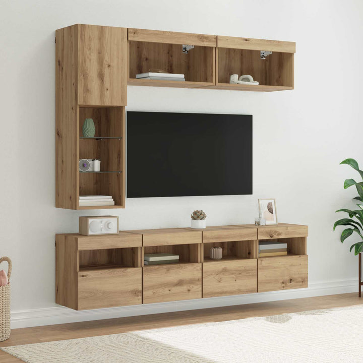 TV-skab med LED 7 pcs Artisan Egetræ Konstrueret træ