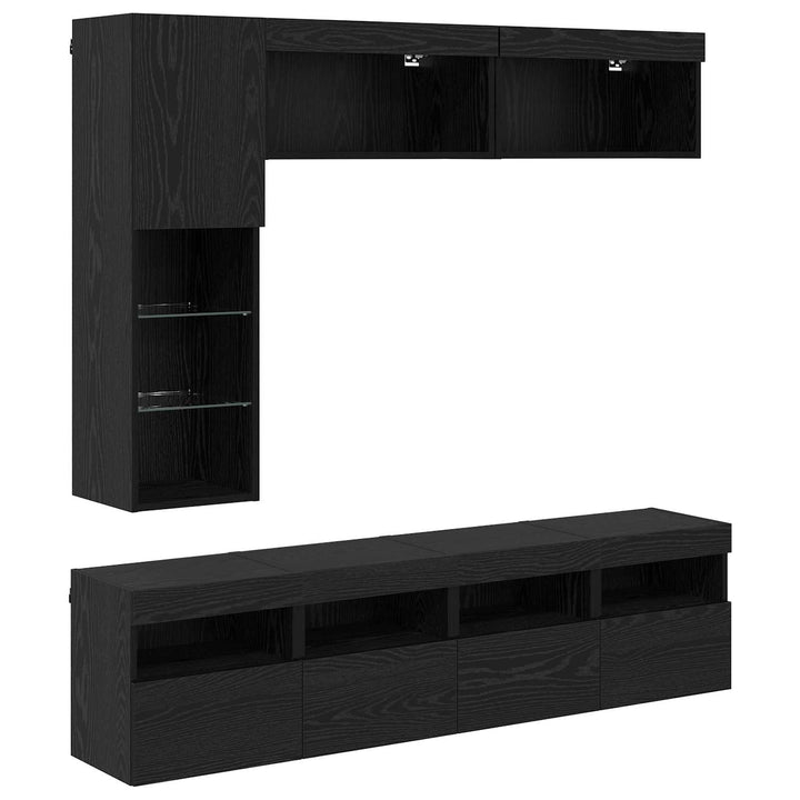 TV-skab med LED Vægmonteret 7 pcs Sort eg Konstrueret træ