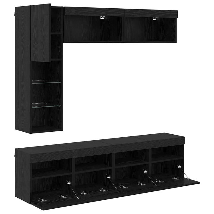 TV-skab med LED Vægmonteret 7 pcs Sort eg Konstrueret træ