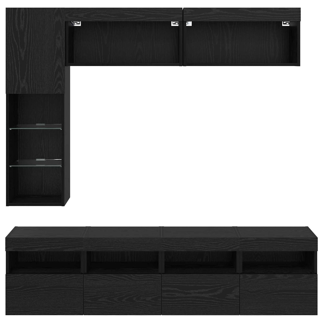 TV-skab med LED Vægmonteret 7 pcs Sort eg Konstrueret træ