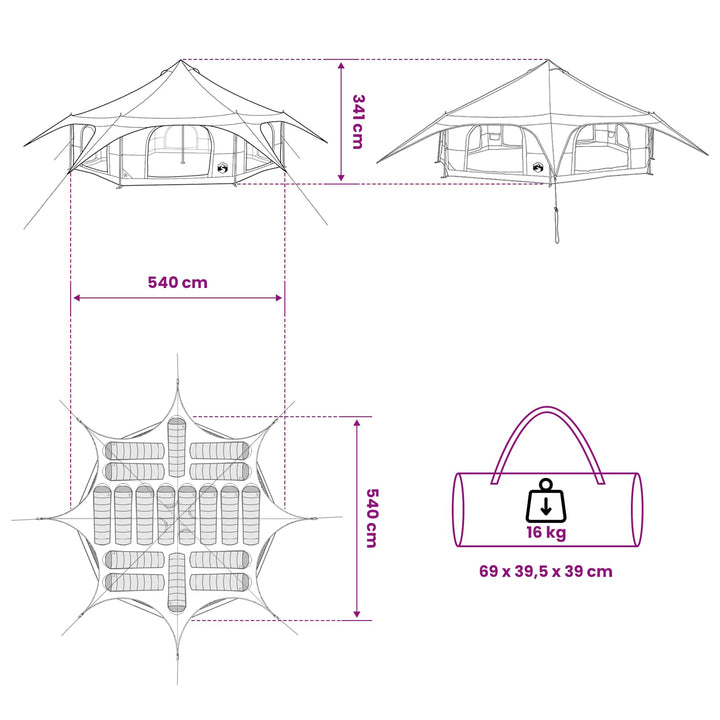 Familietelt Grøn 18-Personer 185T Polyester med PU Coating