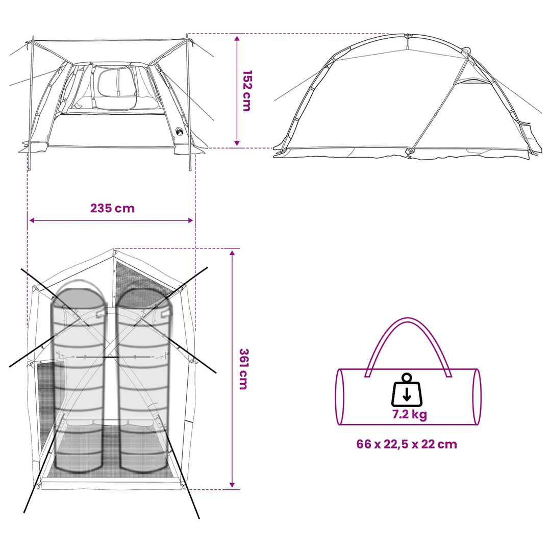 Tunneltelt Blå 361 x 235 x 147 cm 185T Polyester med PU Coating