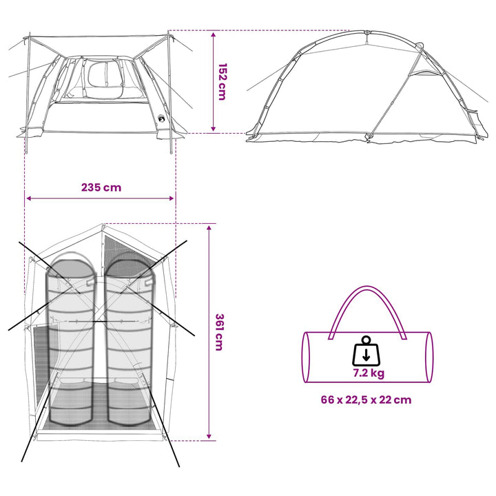 Tunneltelt Blå 361 x 235 x 147 cm 185T Polyester med PU Coating