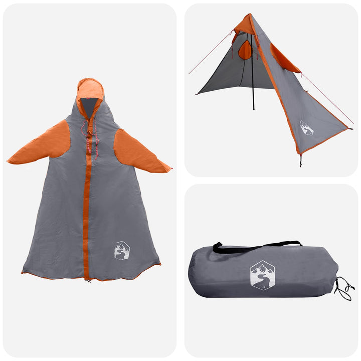 2-i-1 regnponcho med hætte Grå og orange 262 x 126 x 130 cm