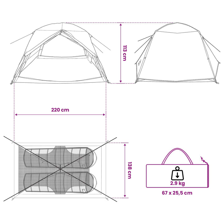 Backpacking Telt Grøn 2-personers 185T Polyester med PU Coating