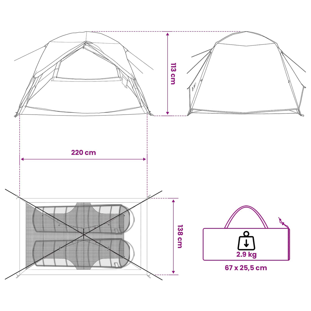 Backpacking Telt Blå 2-personers 185T Polyester med PU Coating