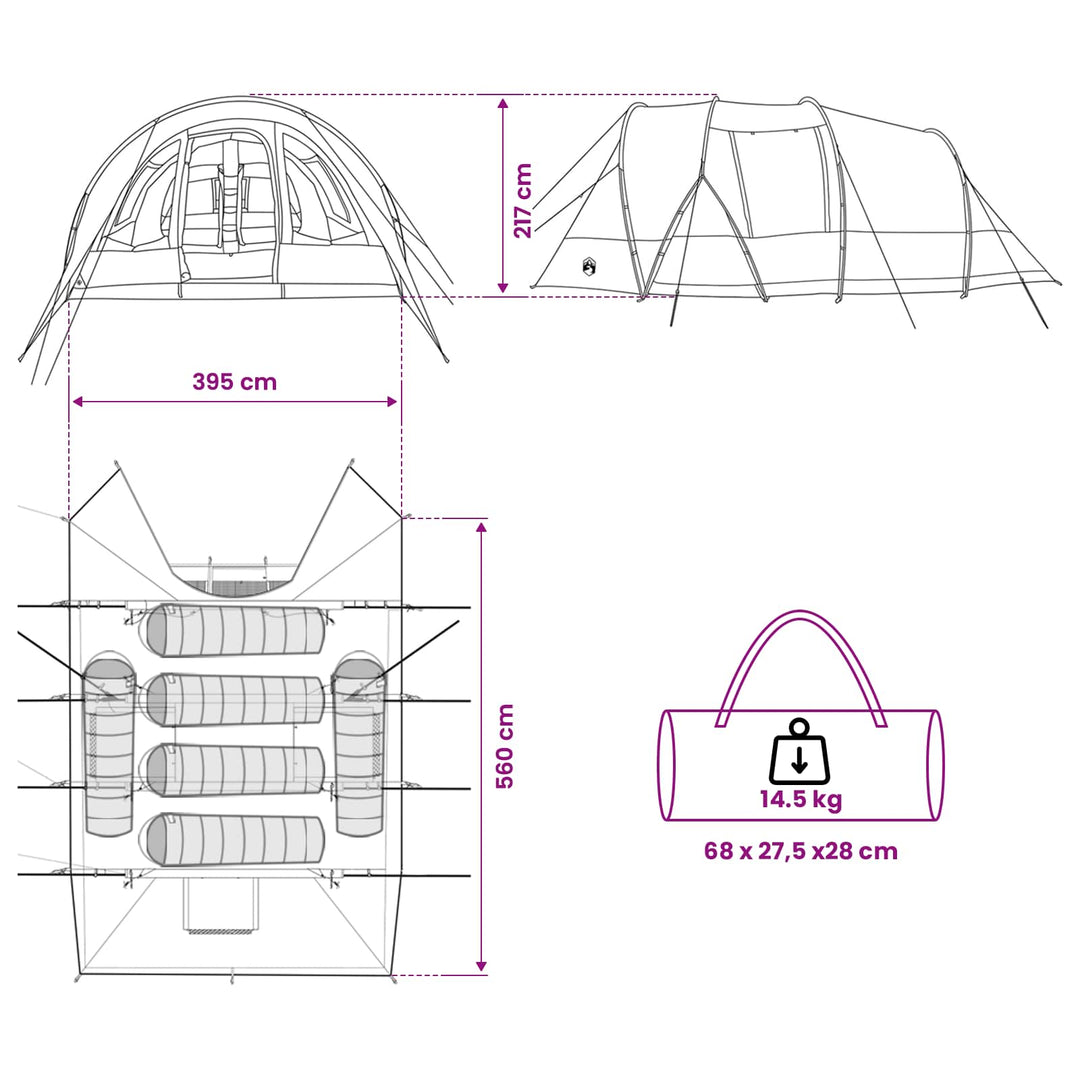 Tunneltelt Blå 560 x 395 x 212 cm 185T Polyester med PU Coating