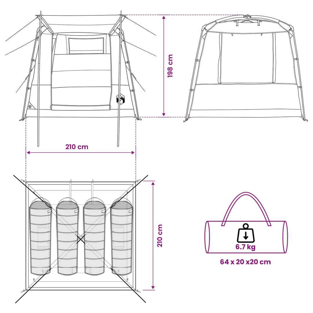Party Tent Blå 4-personers 185T Polyester med PU Coating