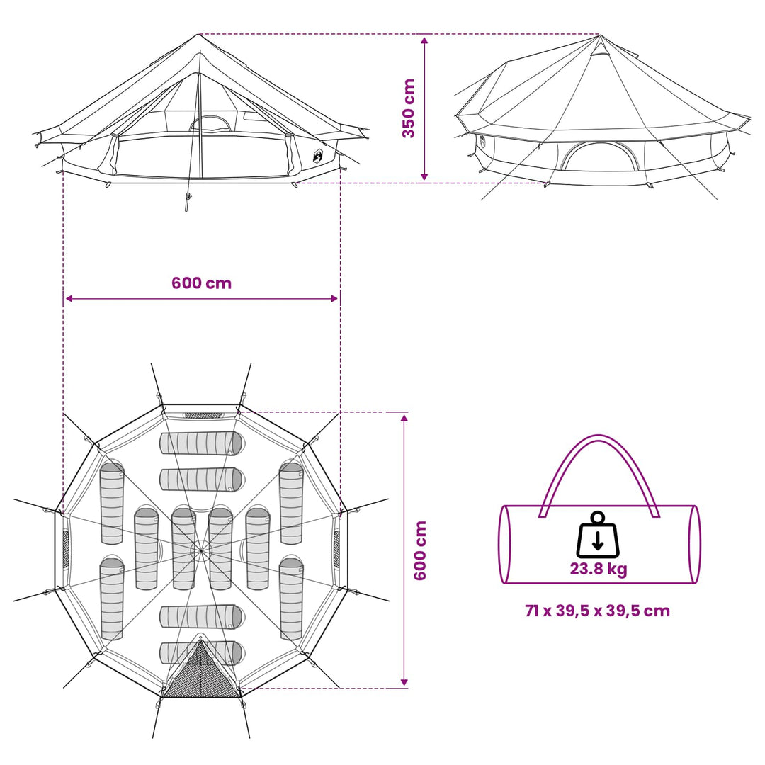 Familietelt Cremefarvet 12-person Polybomuld