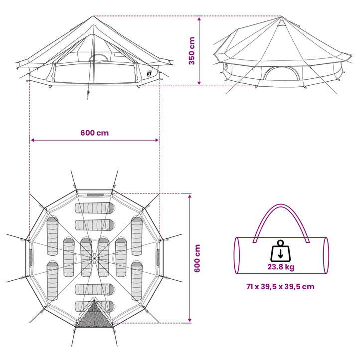 Familietelt Cremefarvet 12-person Polybomuld