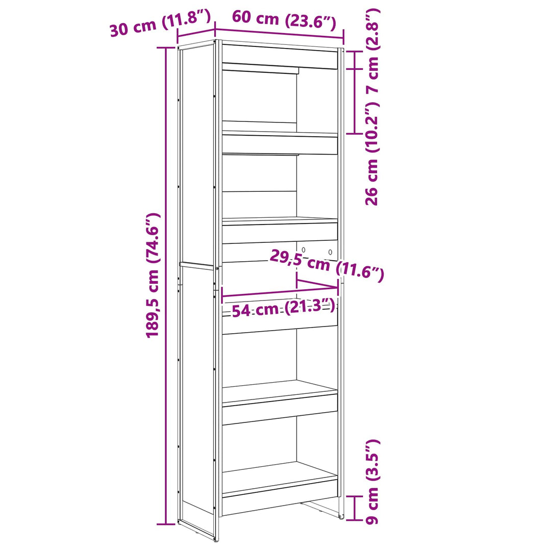 Bogskab 60 x 30 x 189,5 cm Konstrueret træ Sort eg