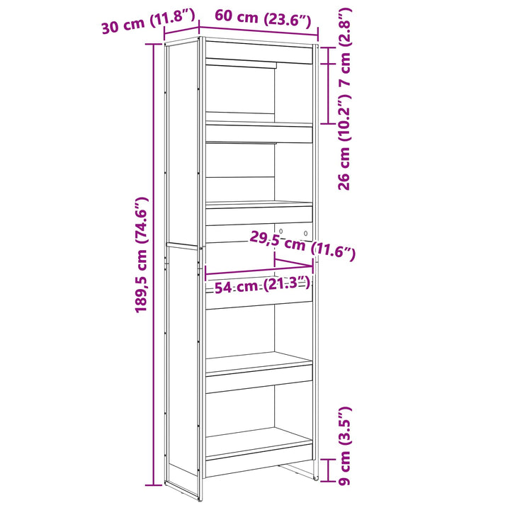 Bogskab 60 x 30 x 189,5 cm Konstrueret træ Sort eg