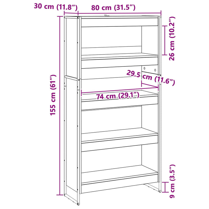 Bogskab 80 x 30 x 155 cm Konstrueret træ Sort eg