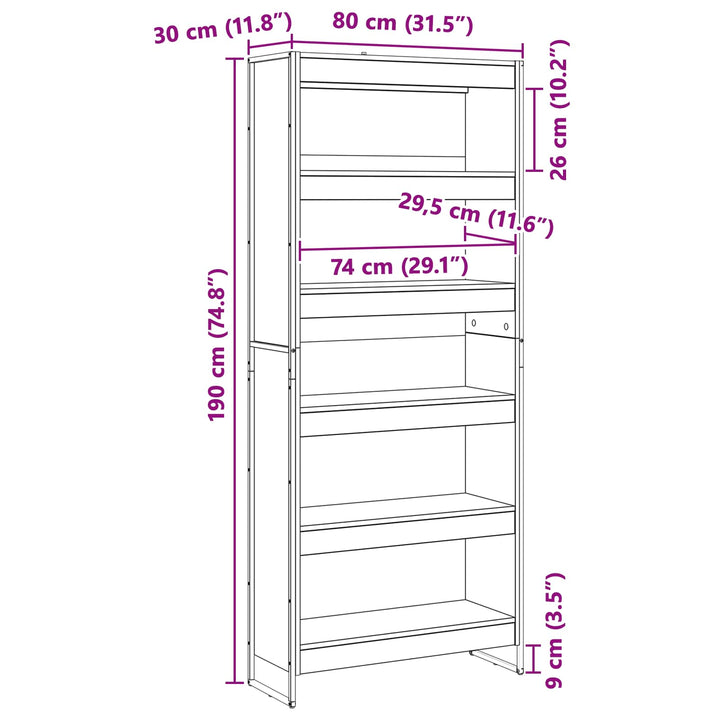 Bogskab 80 x 30 x 189,5 cm Konstrueret træ Sort eg