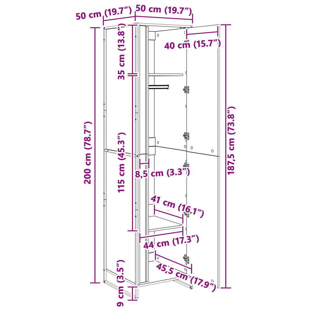 Warderobe med dør Sonoma 50 x 50 x 200 cm Konstrueret træ