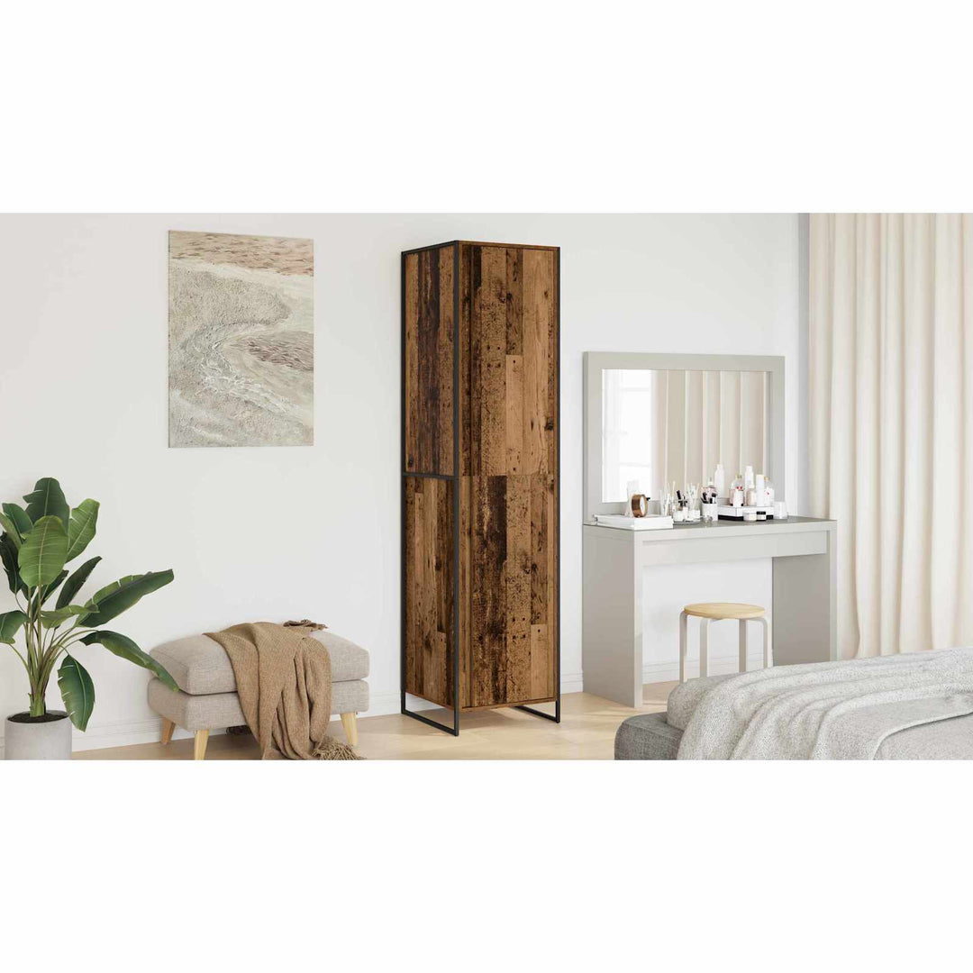 Warderobe med dør Gammelt træ 50 x 50 x 200 cm Konstrueret træ