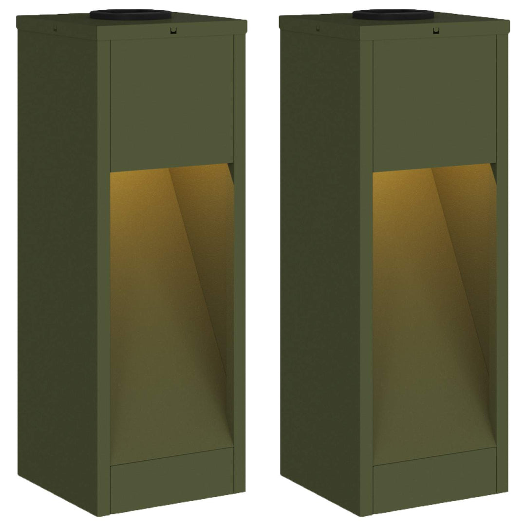 Solar Led Sti Lys 2 pcs Oliven grøn Koldvalset Stål