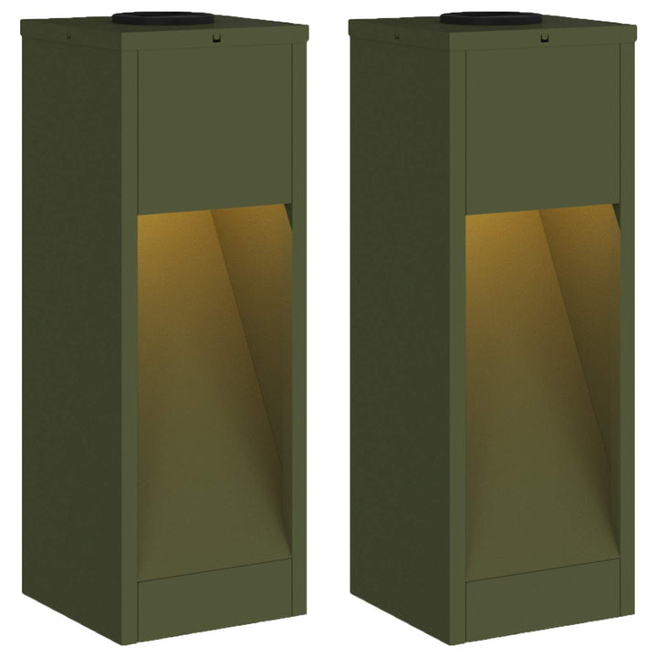 Solar Led Sti Lys 2 pcs Oliven grøn Koldvalset Stål