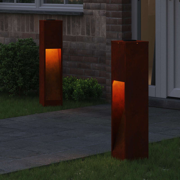 Solar Led Sti Lys 2 pcs Varm hvid 18 x 18 x 80 cm Cortenstål