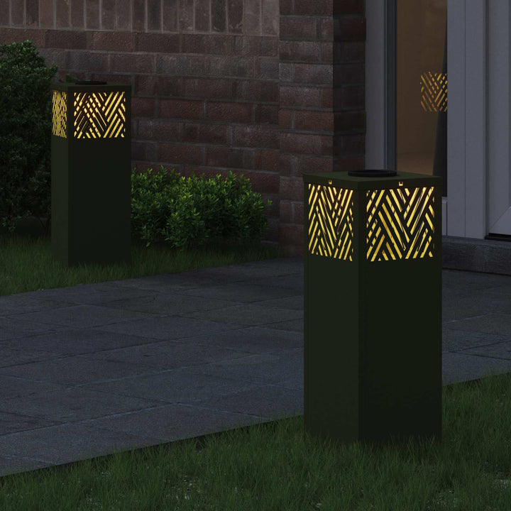 Solar LED sti lys 2 pcs Oliven grøn Koldvalset Stål