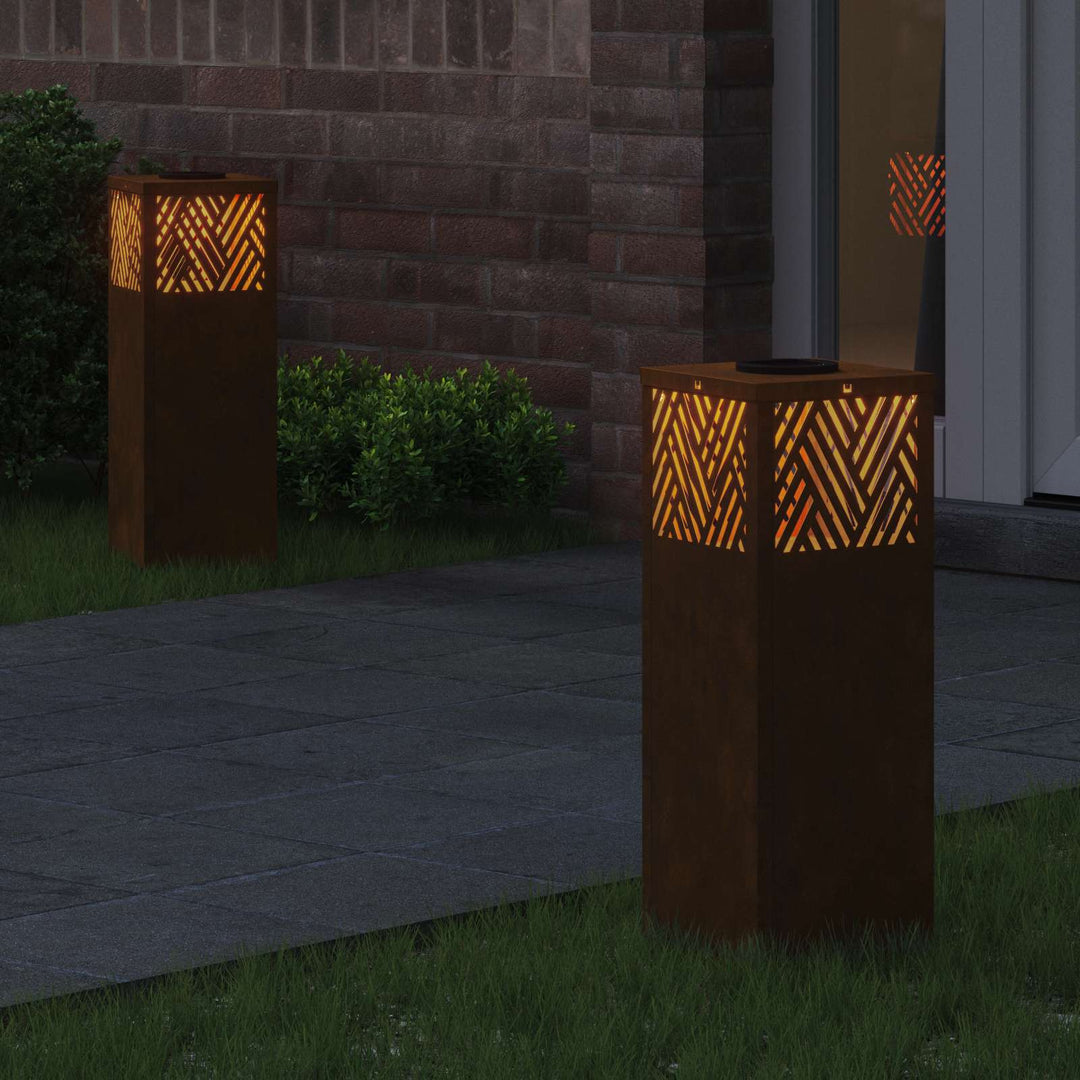 Solar LED sti lys 2 pcs Varm hvid 18 x 18 x 50 cm Cortenstål