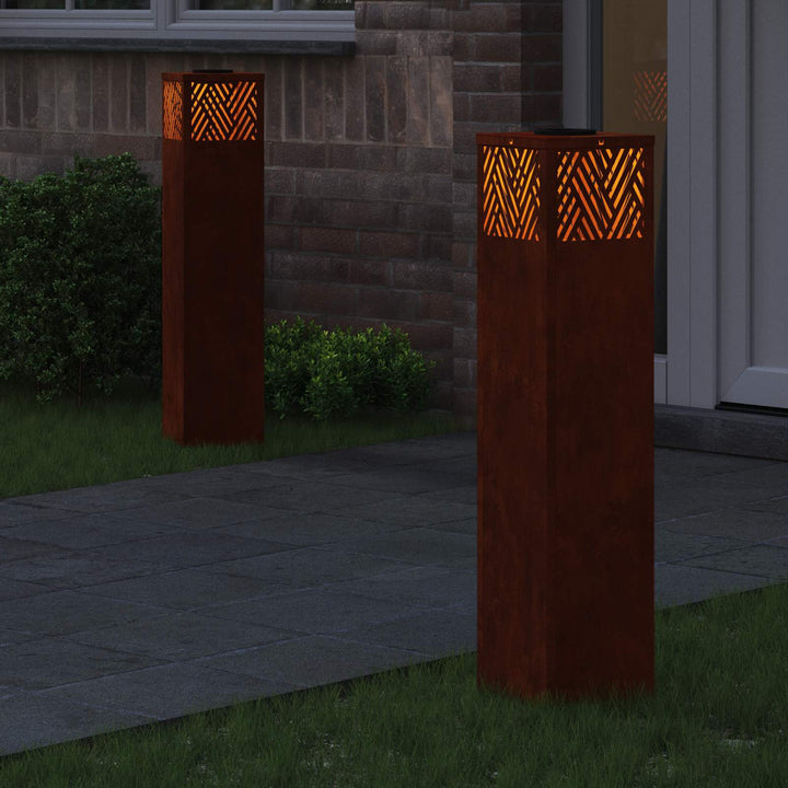 Solar LED sti lys 2 pcs Varm hvid 18 x 18 x 80 cm Cortenstål