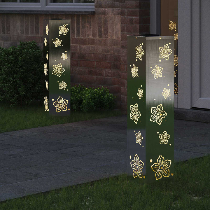 Solar LED sti lys 2 pcs Varm hvid 18 x 18 x 80 cm Rustfrit stål