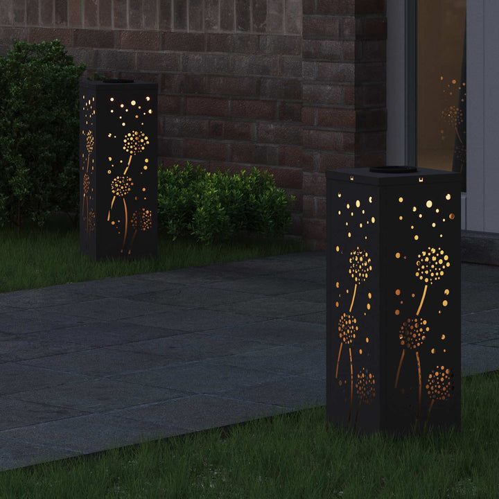Solar LED sti lys 2 pcs Sort Koldvalset Stål