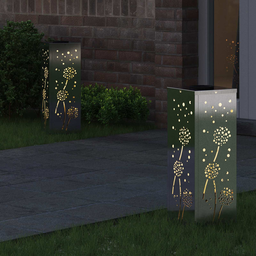 Solar LED sti lys 2 pcs Varm hvid 18 x 18 x 50 cm Rustfrit stål