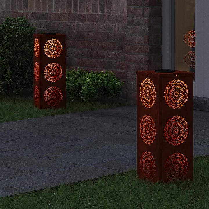 Solar LED sti lys med batteridrevne lys 2 pcs Rusten Cortenstål