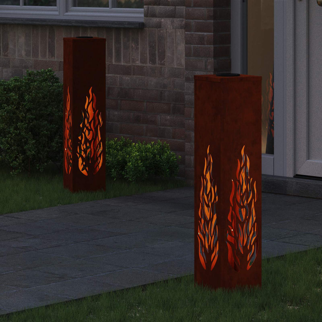 Solar LED sti lys med batteridrevne lys 2 pcs Rusten Cortenstål