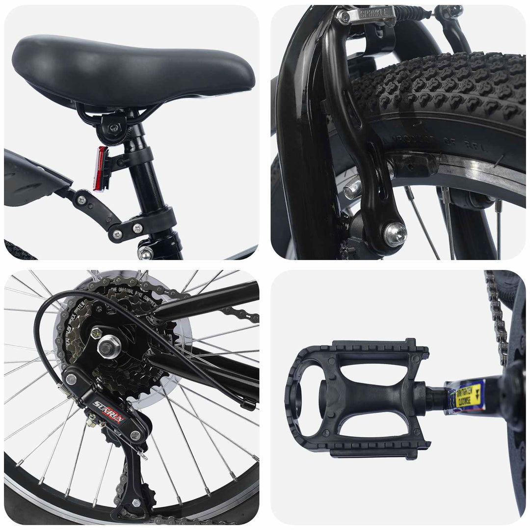 Børnecykel 20 tommer 6-Speed til børn i alderen 6-11 år Sort