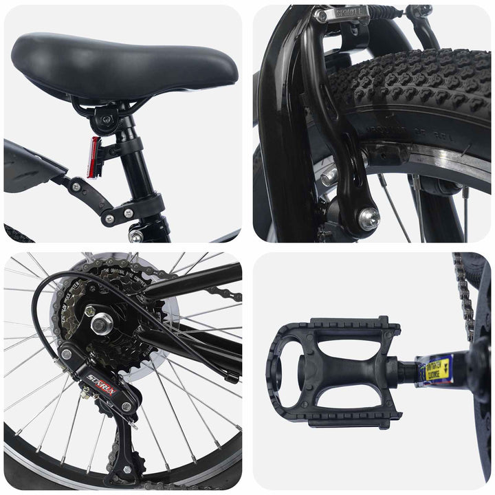 Børnecykel 20 tommer 6-Speed til børn i alderen 6-11 år Sort