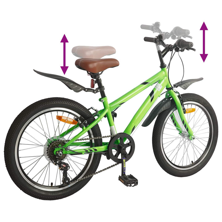 Børnecykel 20 tommer 6-Speed til børn i alderen 6-11 år Grøn