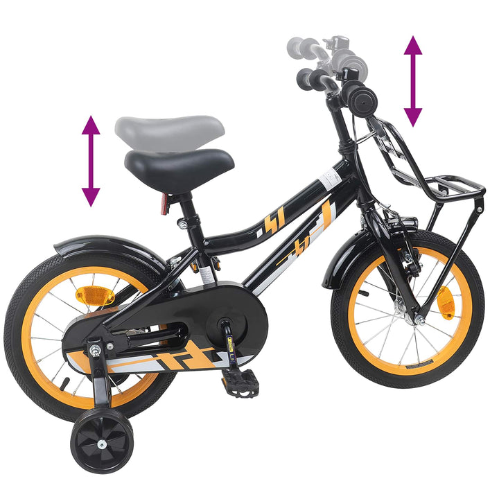Børnecykel 14 tommer anbefalet til 3-5 år gammel Orange og Sort