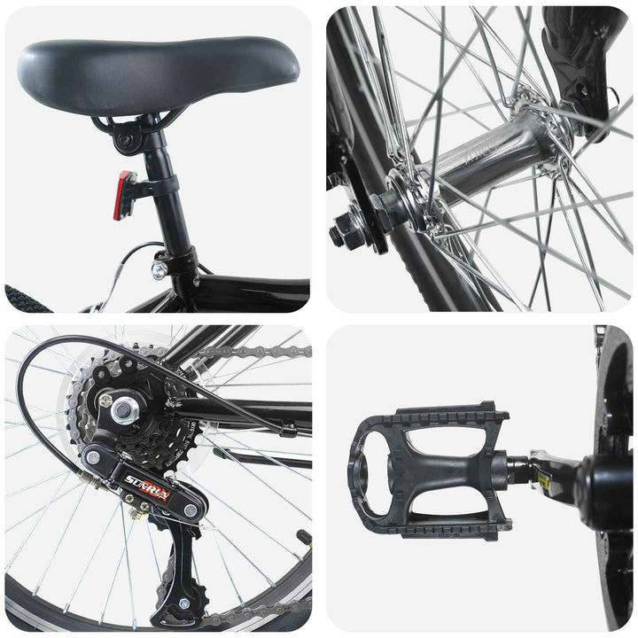 Børnecykel 20 tommer 6-Speed til børn i alderen 6-11 år Sort