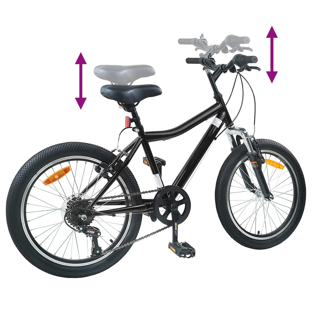 Børnecykel 20 tommer 6-Speed til børn i alderen 6-11 år Sort