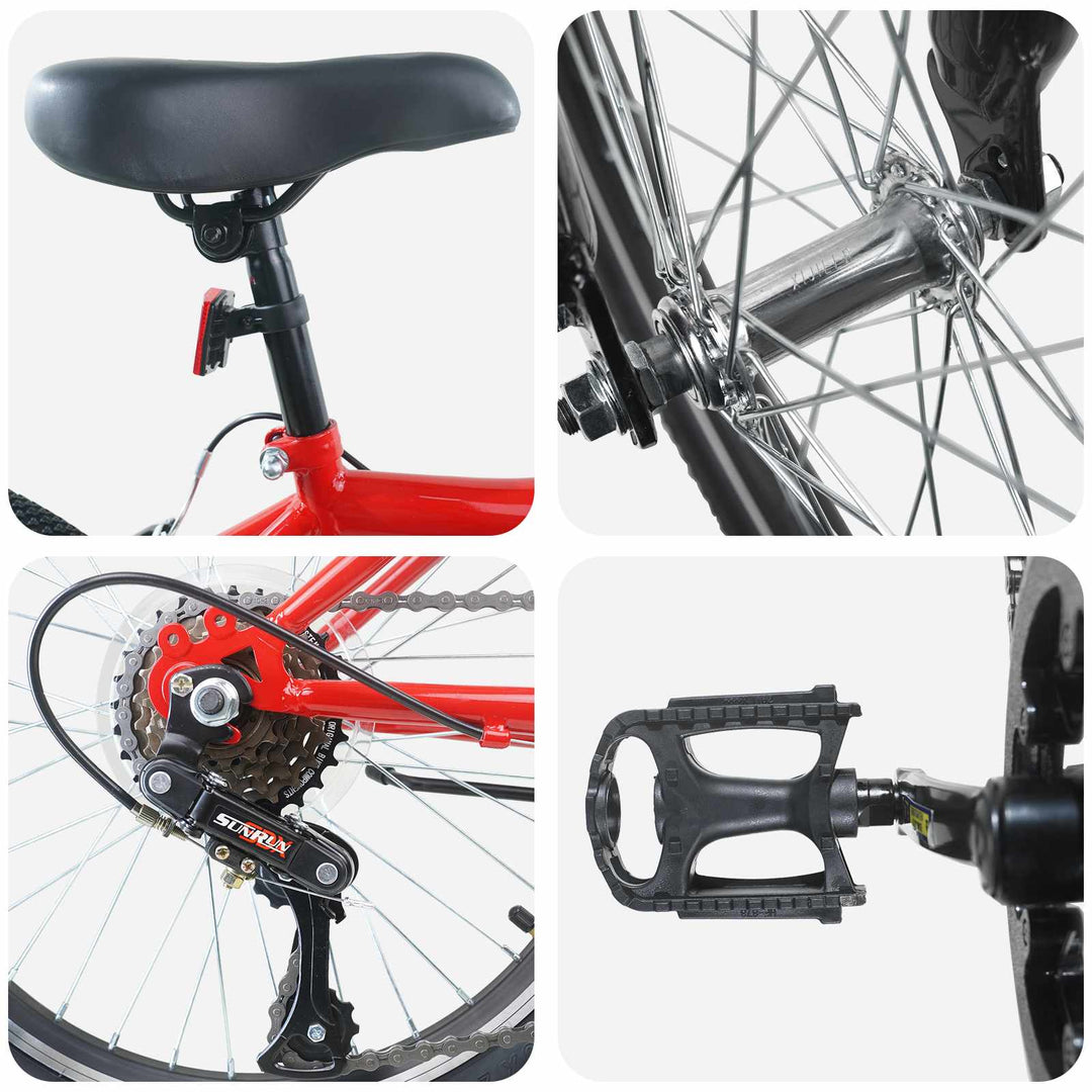 Børnecykel 24 tommer 6-Speed til 8-12 år Rød