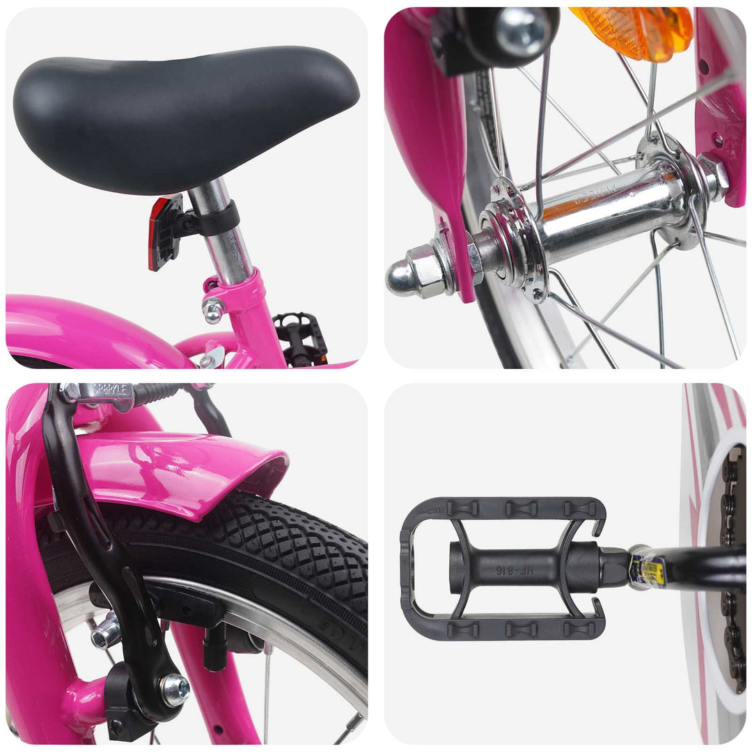 Børnecykel 16 tommer til 4-6 år gamle Mørk pink