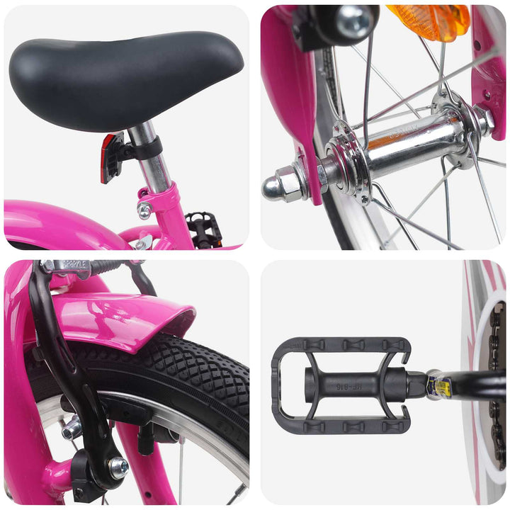 Børnecykel 16 tommer til 4-6 år gamle Mørk pink