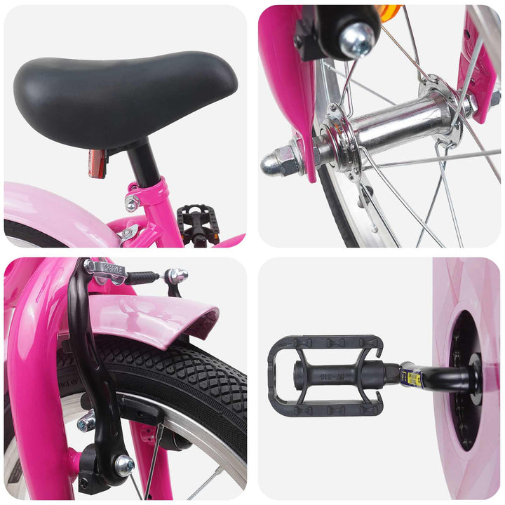 Børnecykel 16 tommer til 4-6 år gamle Mørk pink