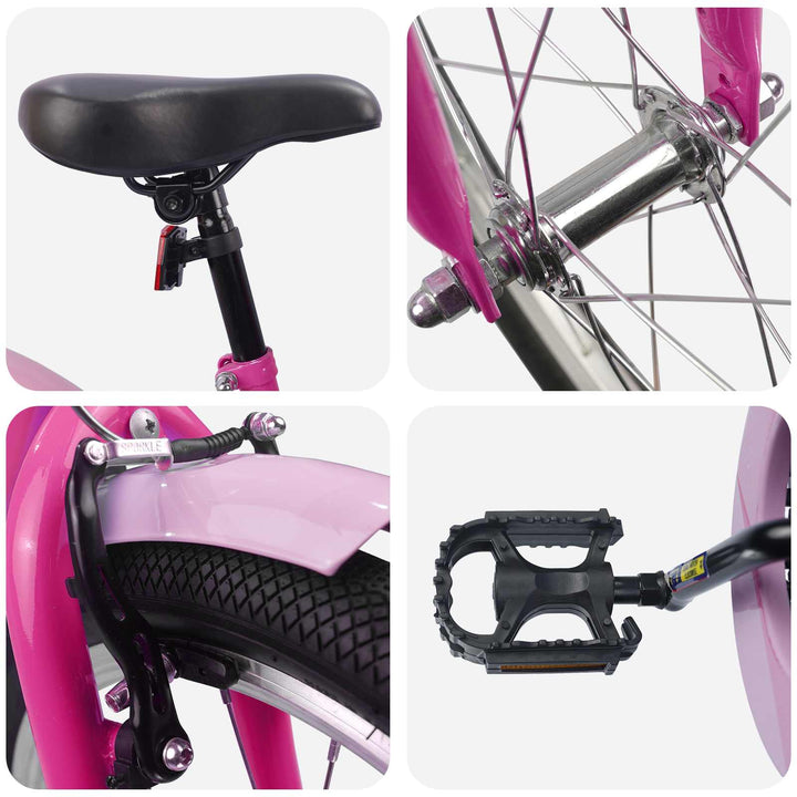 Børnecykel 18 tommer til 5-7 år gammel Mørk pink
