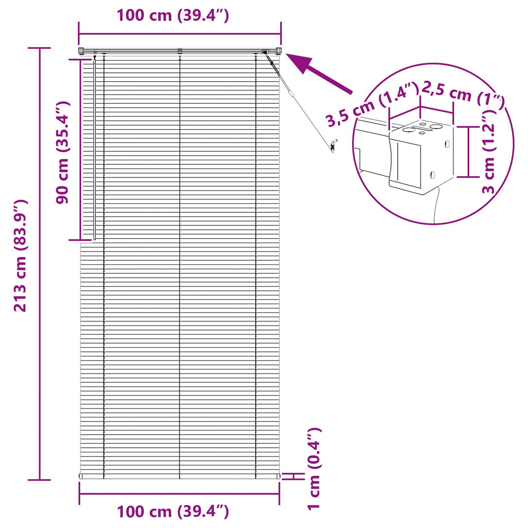 Persienner Hvid 213 x 100 cm 25 mm PVC