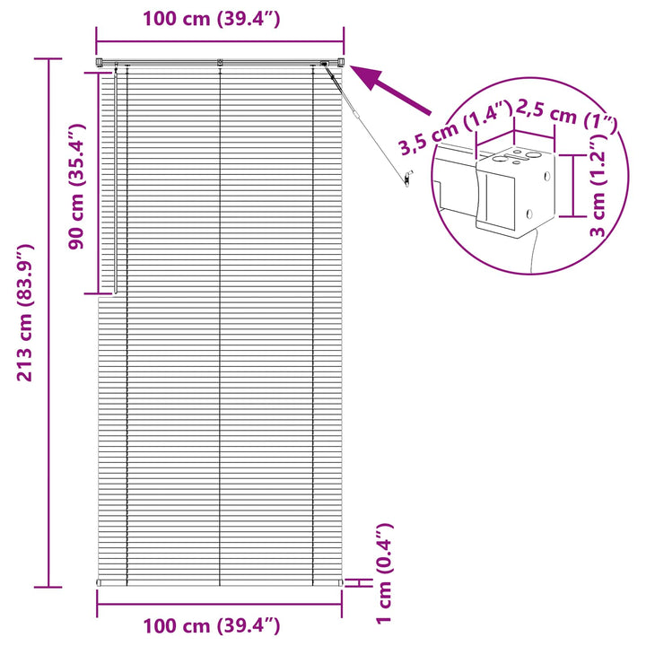 Persienner Hvid 213 x 100 cm 25 mm PVC