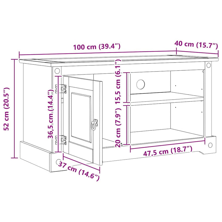 TV-skab Corona Hvid 100 x 40 x 52 cm Massiv fyrretræ