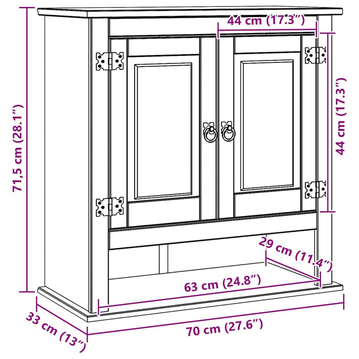 Hængeskab Corona Hvid 70 x 33 x 71,5 cm Massivt fyrretræ