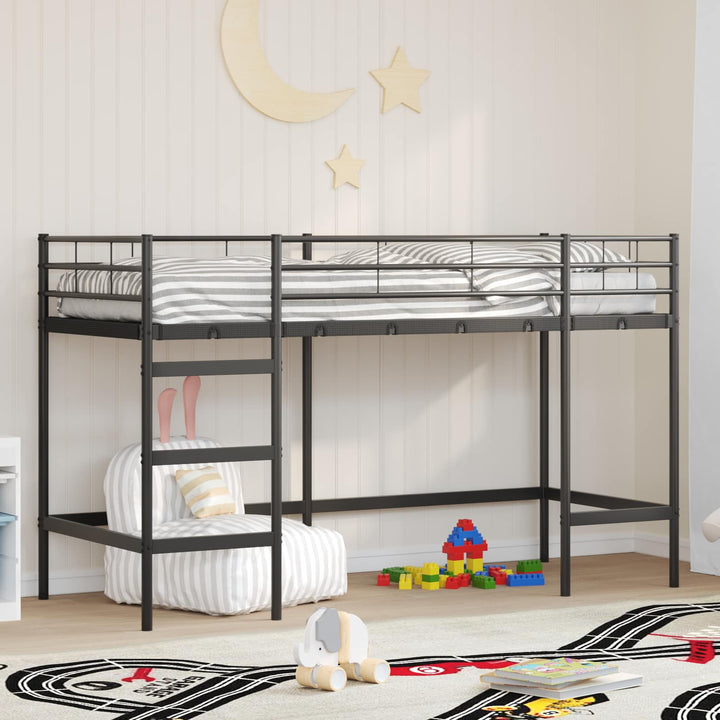 Børns Loft Seng Ramme Sort 90 x 190 cm Stål