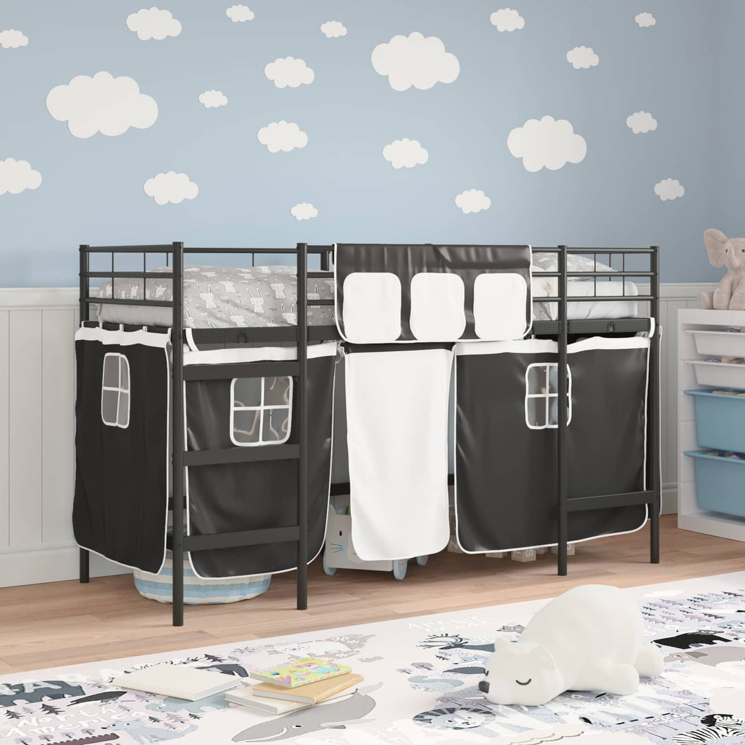 Kids'loftseng med gardiner Sort 75 x 190 cm